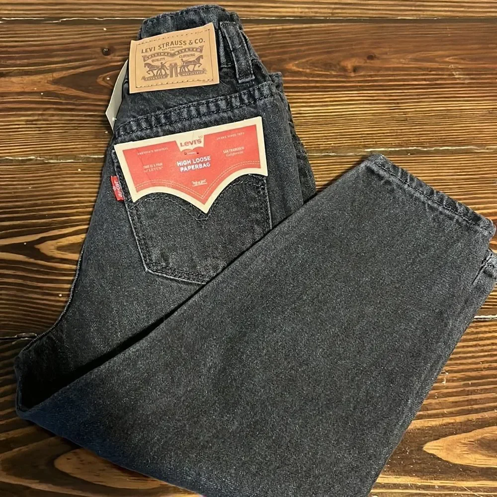 NWT Levis Kids Girls High Loose Black Paper-bag Jeans